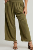 Full Size Linen Blend Elastic Waistband Wide Leg Pants Plus Size