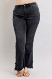 Full Size High Waist Flare W/ Mock Fray Tulip Hem Plus Size