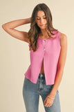 Metal Button Detail Crop Sweater Vest
