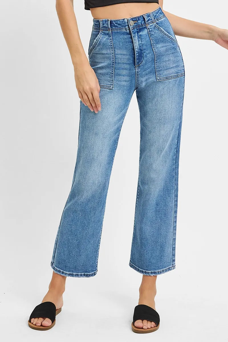 Premium High-Waist Wide-Leg Ankle Jeans