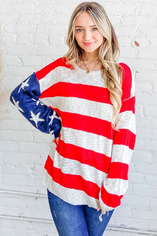 American Flag Long Sleeve Sweater