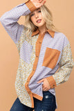 Floral and Plaid Color Block Shirts with Pocket