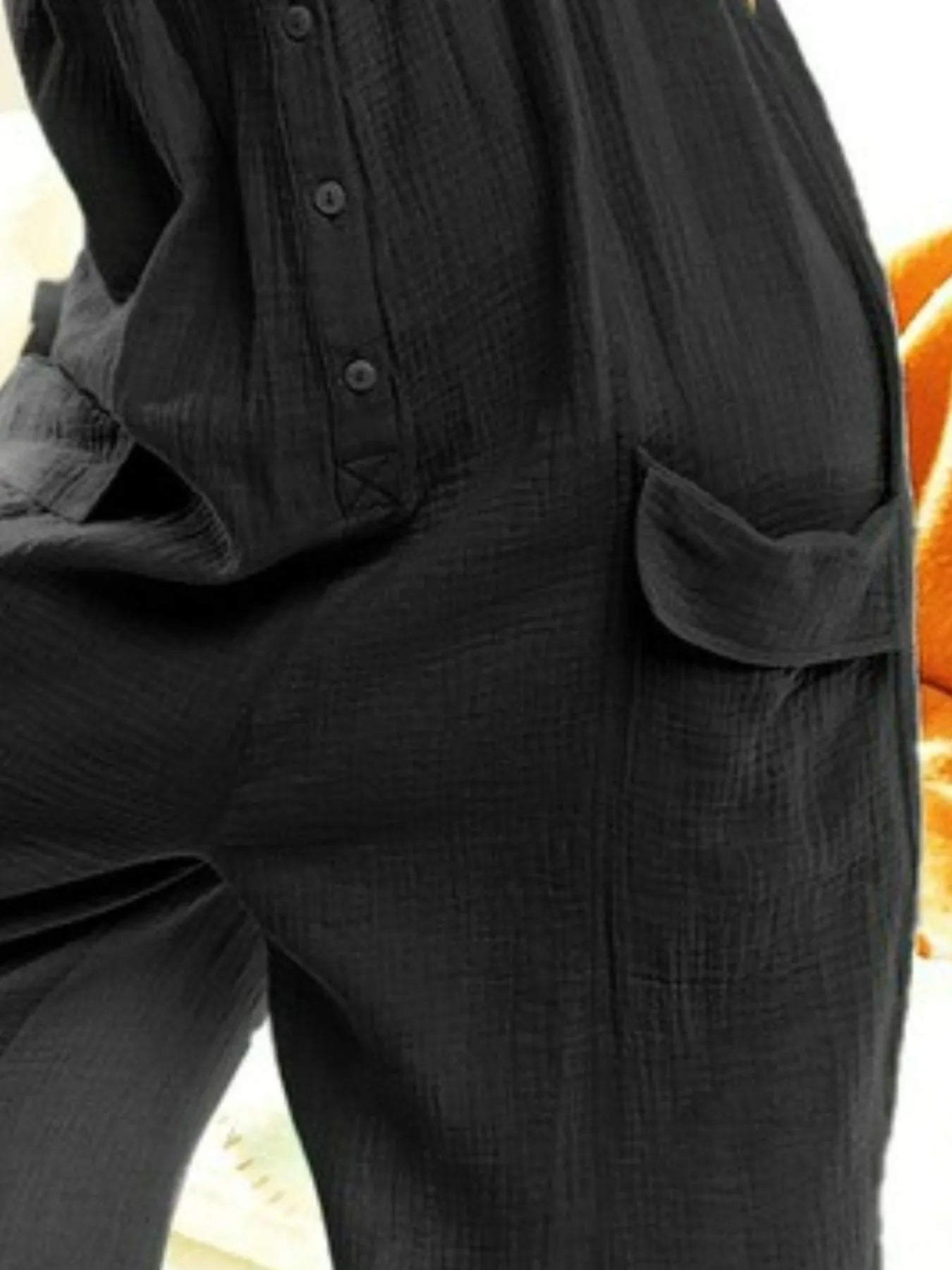 Gauze Button-Up Pocketed Overall Romper
