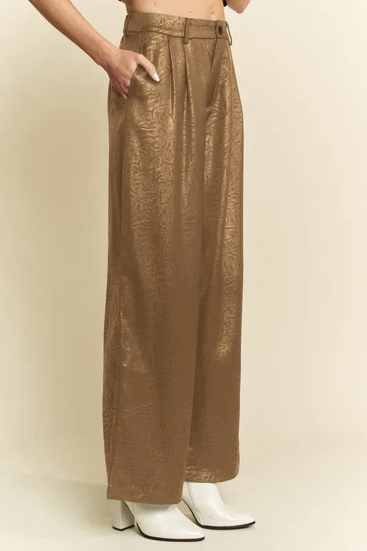Crinkled Textured Wide Leg Pants