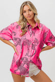 Leopard Print Short Sleeve Silky Satin Shirt Top