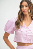 Puff Sleeve Button Down Top and Bubble Skirt Set