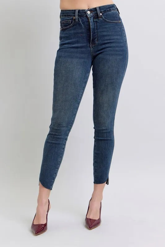 Full Size High Waist Tummy Control Step Hem Skinny Jeans Plus Size