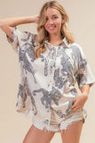Leopard Print Short Sleeve Silky Satin Shirt Top