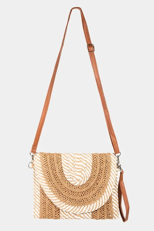 Striped Straw Stitch Clutch Bag