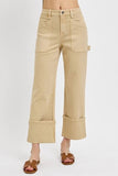 Full Size High Rise Wide Straight Cuffed Patch Jeans Plus Size