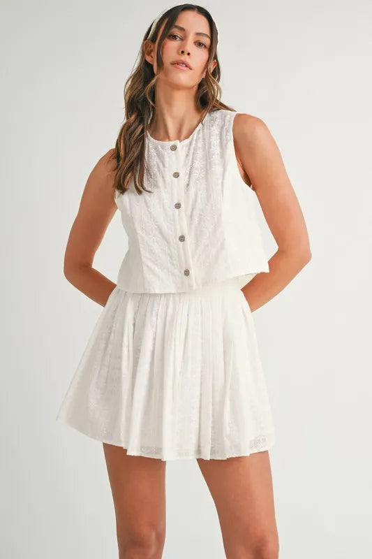 Eyelet Lace Top and Mini Skirt Set
