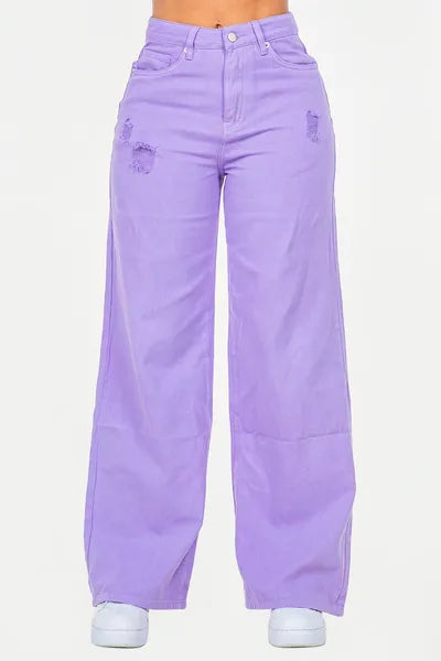 High Waist Distressed Wide Leg Jeans