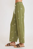 Full Size Lace Drawstring Embroidered Bow Wide Leg Pants Plus Size