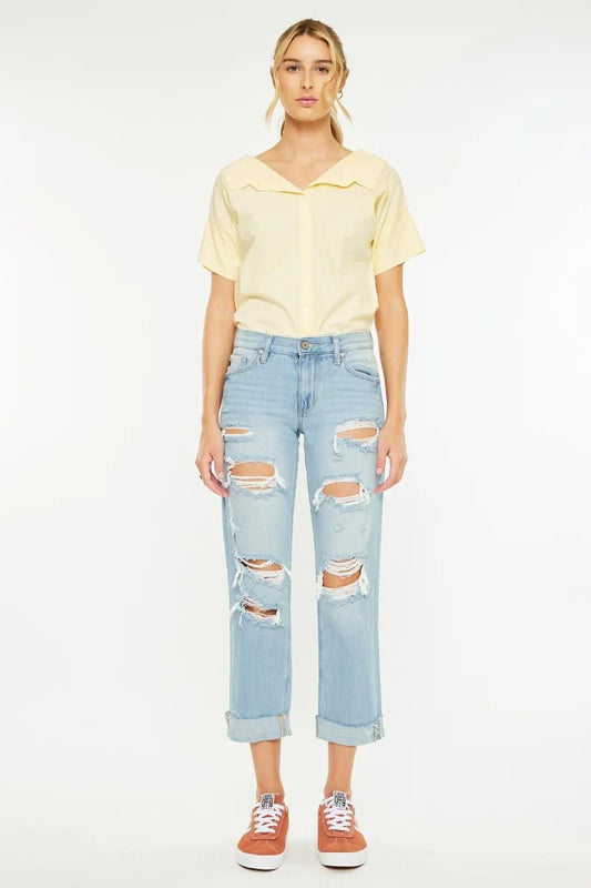 Trendy Mid Rise Relaxed Fit Boyfriend Jeans