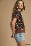 Animal Print Button-Up Short Sleeve Cardigan