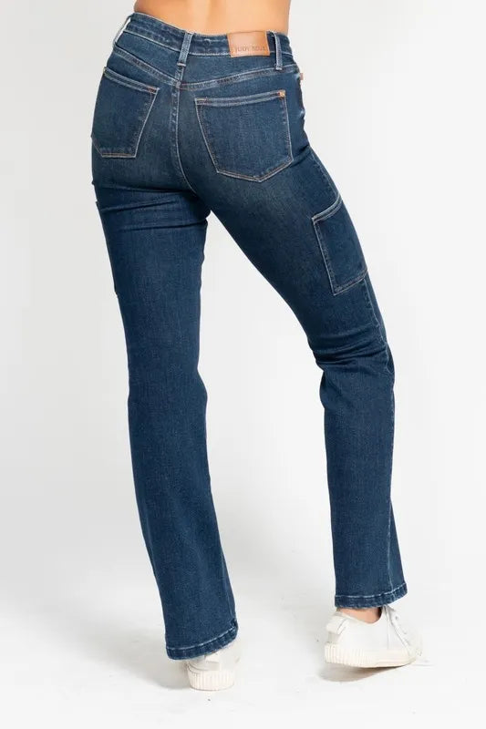 Full Size High Waist Cargo Bootcut Jeans Plus Size