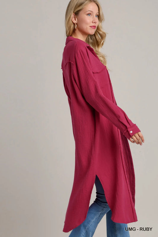 Gauze Cotton Button-Up Shirt Dress