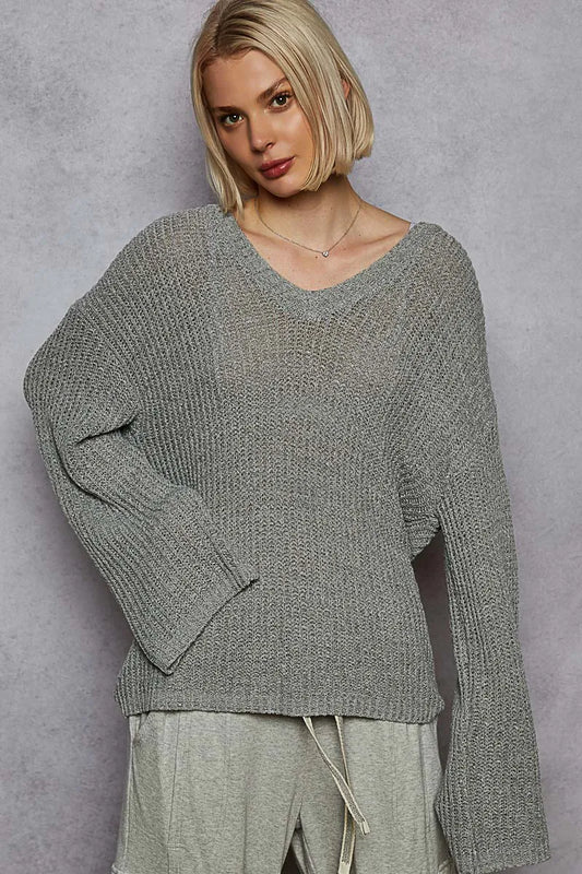 Chunky V-Neck Relaxed Knit Sweater
