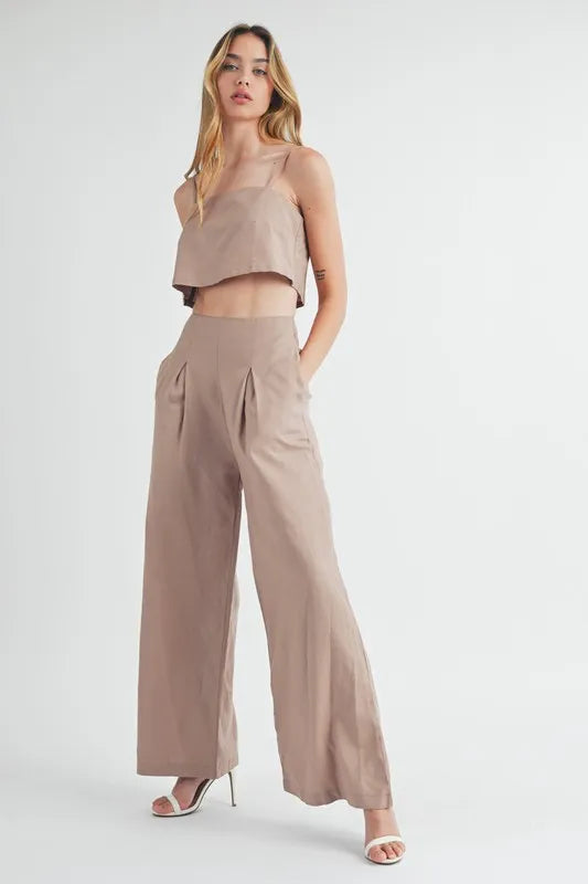 Linen Mix Crop Cami and Wide Leg Pants Set