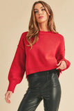 Ribbed Hem Exposed Seam Round Neck Sweater