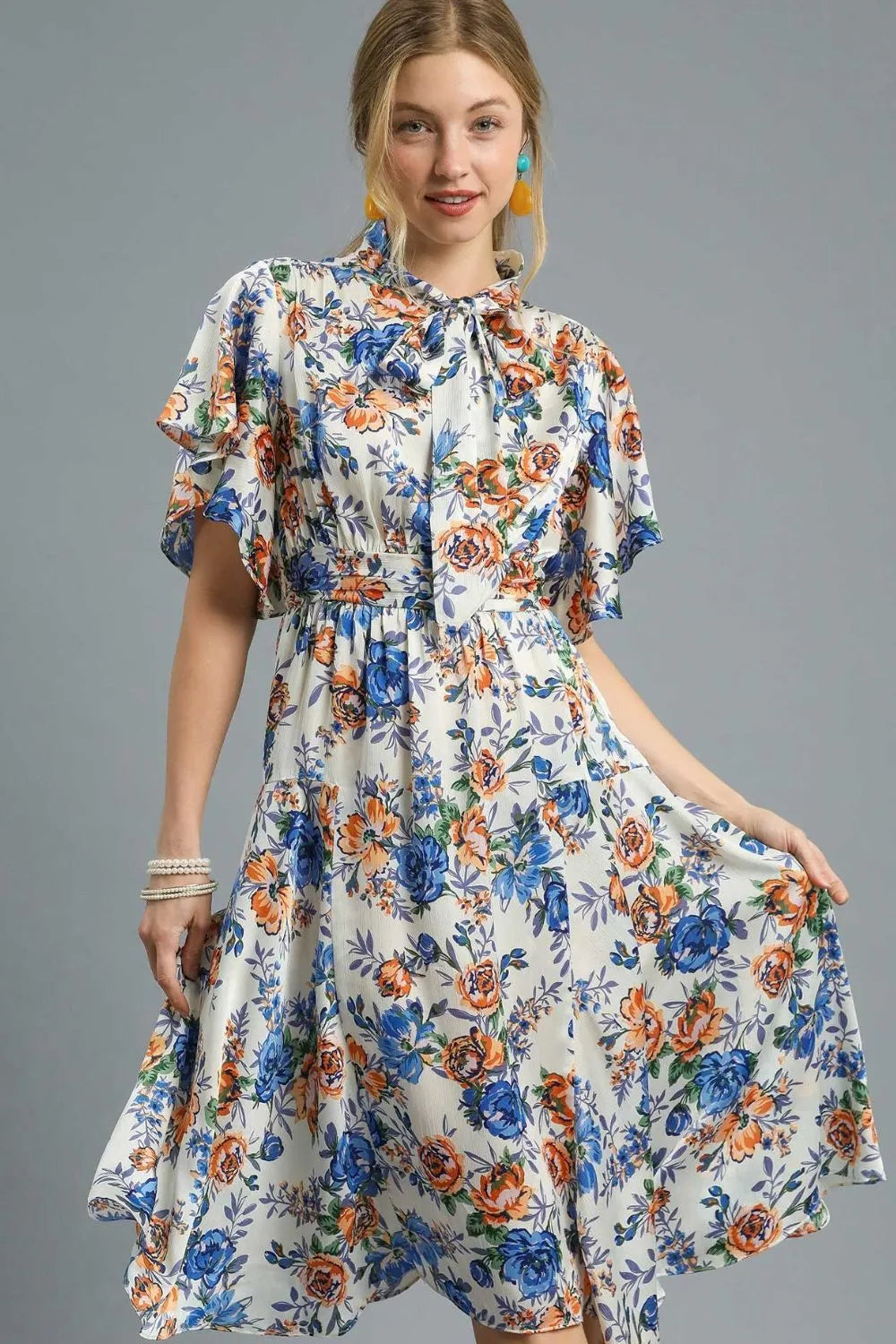 Vintage-Inspired Flutter Sleeve Midi Dress