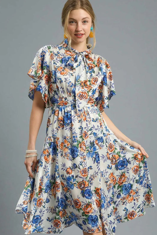 Vintage-Inspired Flutter Sleeve Midi Dress