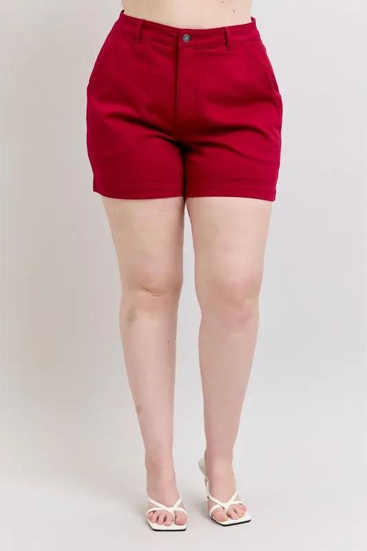 Plus Size High Waist Tummy Control Garment Dyed Heart Shaped Denim Shorts