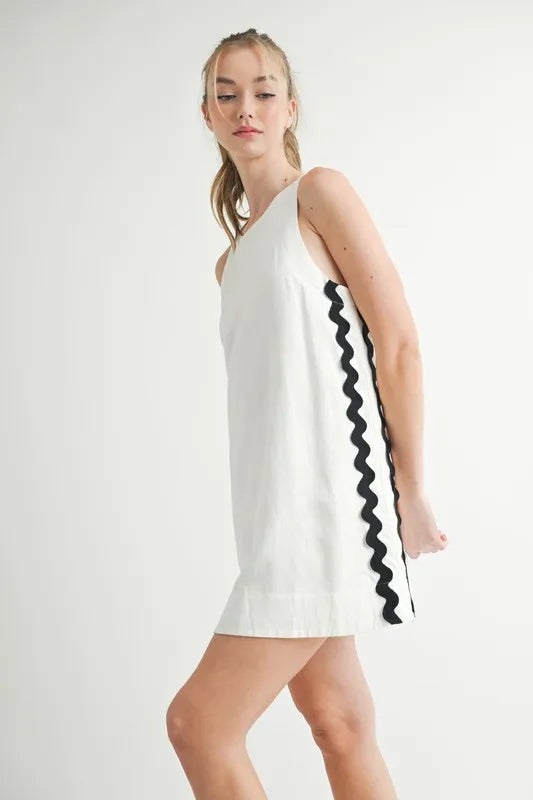Linen Mix Side Ric Rac A-Line Mini Dress