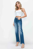 Mid Rise Distressed Raw Hem Straight-Leg Jeans