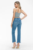 Flare Hem Frayed Mid Rise Crop Jeans