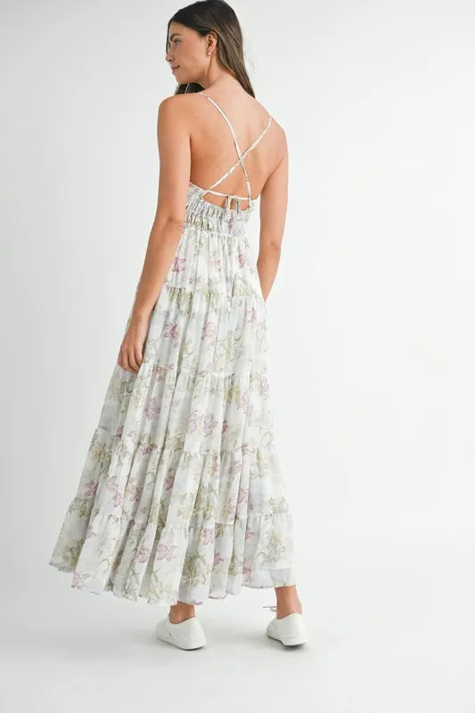 Floral Print Tiered Cami Maxi Dress