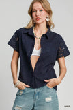 Lace Patch Feminine Short Sleeve Button Down Shirt