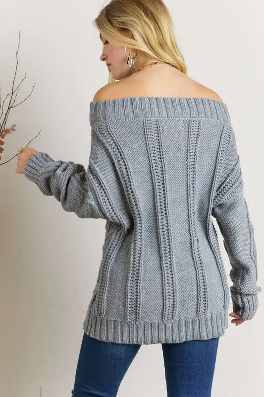  Cable Knit Off Shoulder Sweater