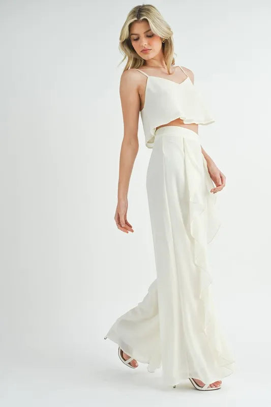 Crop Cami and Ruffled Wide Leg Pants Set