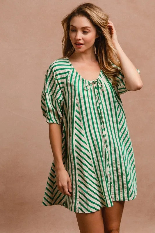 Puffy Sleeves Romper with Back Button Closure