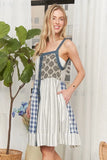 Patchwork Button Front Mini Dress