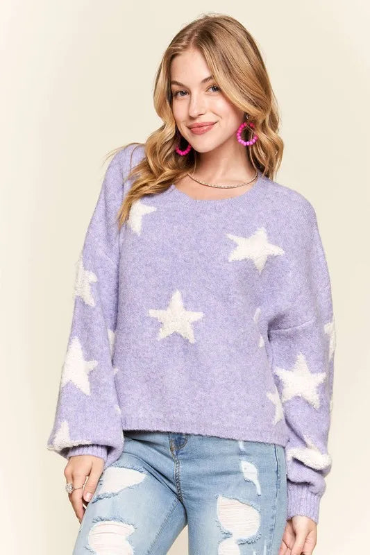 Star Contrast Round Neck Sweater