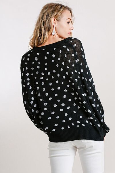 Full Size Dalmatian Hand Stamped Round Neck Sweater Plus Size