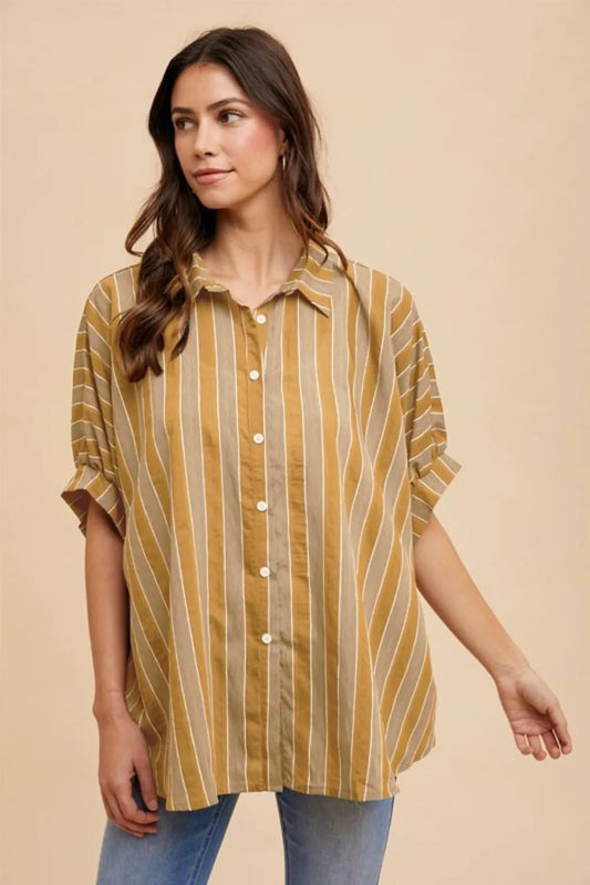 Oversized Drop Shoulder Striped Woven Shirt