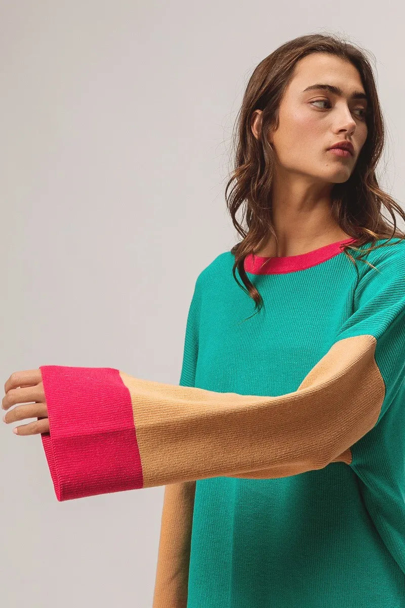 Bell Sleeve Rib Knit Sweater