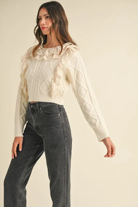 Ruffled Lace Crochet Sweater