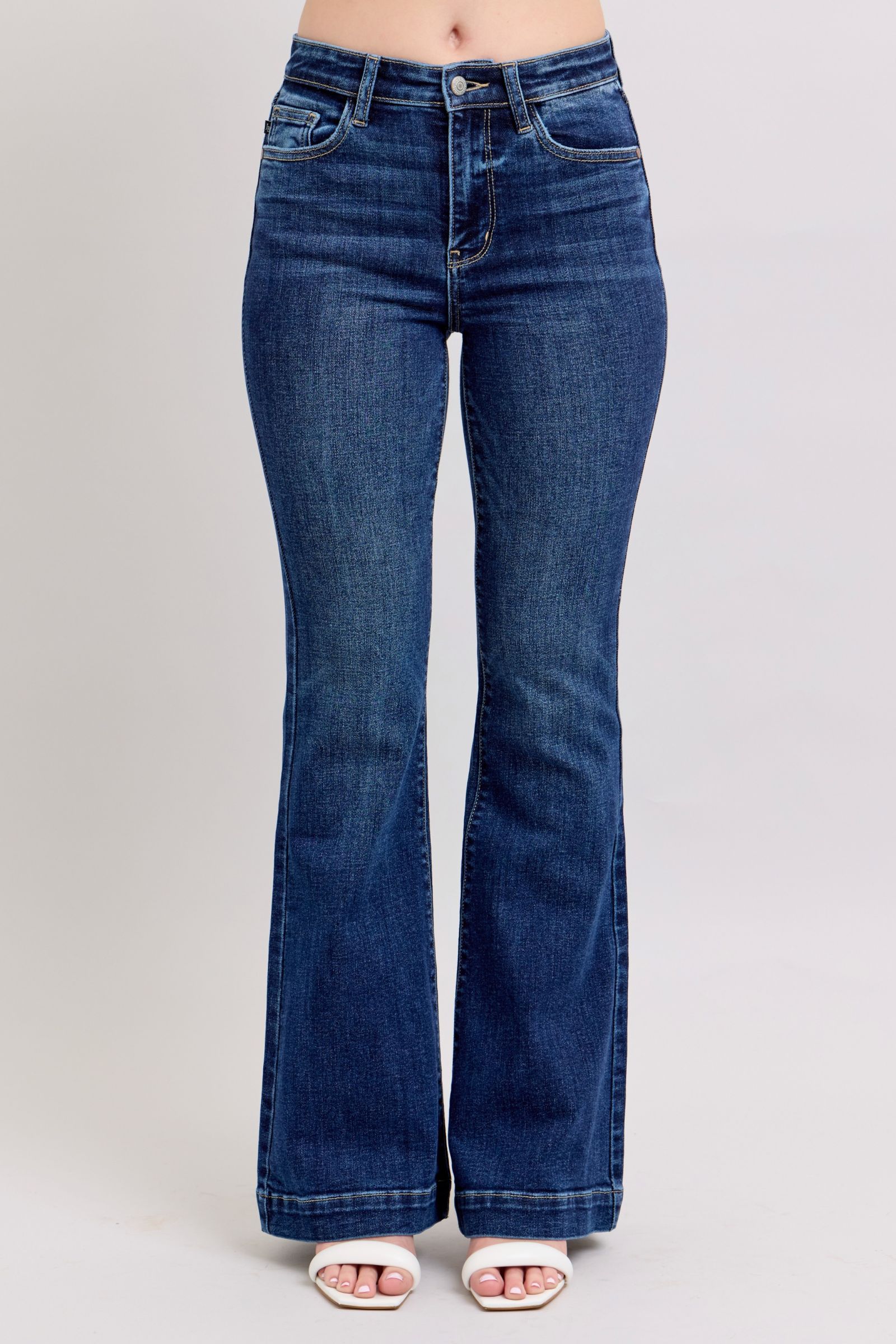 Full Size High Rise Flare Jeans with Pockets Plus Size