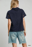 Lace Patch Feminine Short Sleeve Button Down Shirt