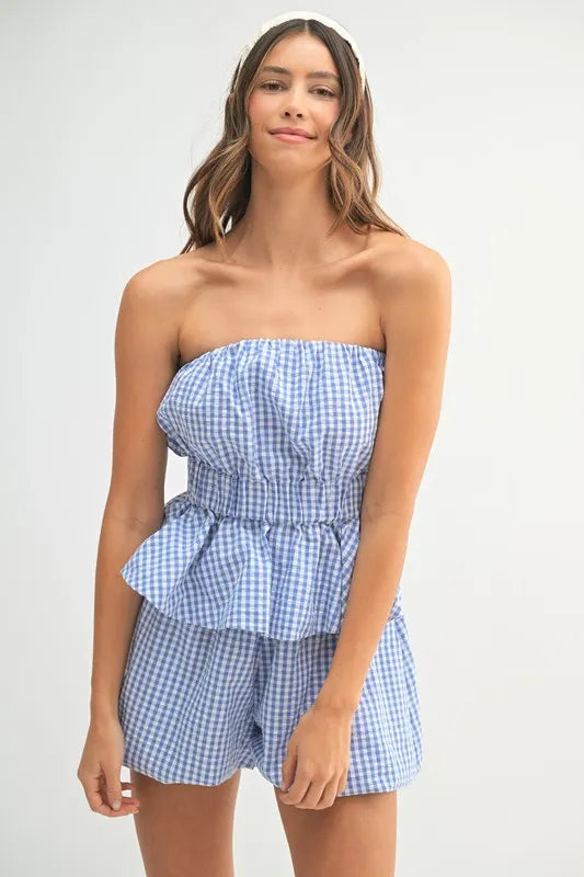 Gingham Tube Top and Shorts Set