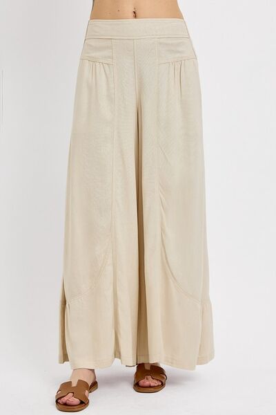 Shirring Detail Wide Leg Pants