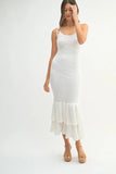 Sleeveless Shoulder Tie Rose Knit Midi Dress