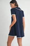 Ruffle Trimmed Collar Fine Knit Mini Dress