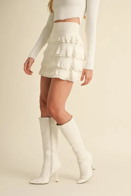 Ruffled Detail High Waist Knit Mini Skirt