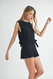 Side Tie Detail Knit Vest and Shorts Set