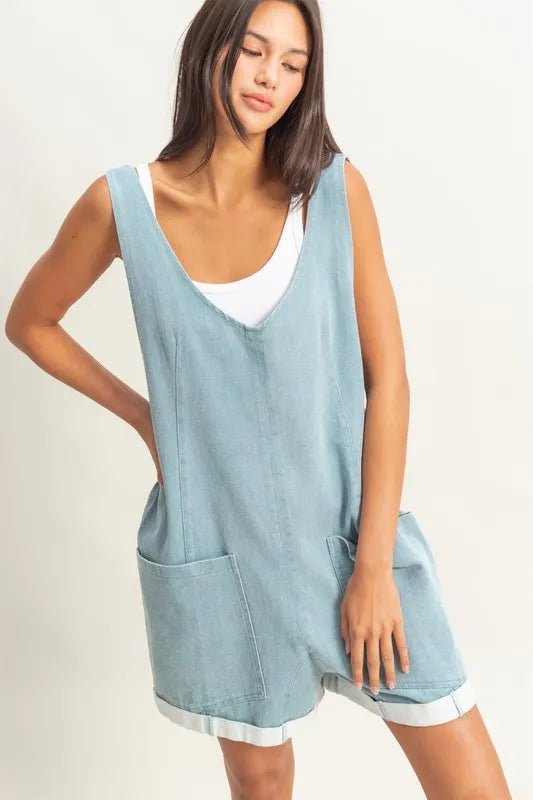 V-Neck Pocket Detail Romper